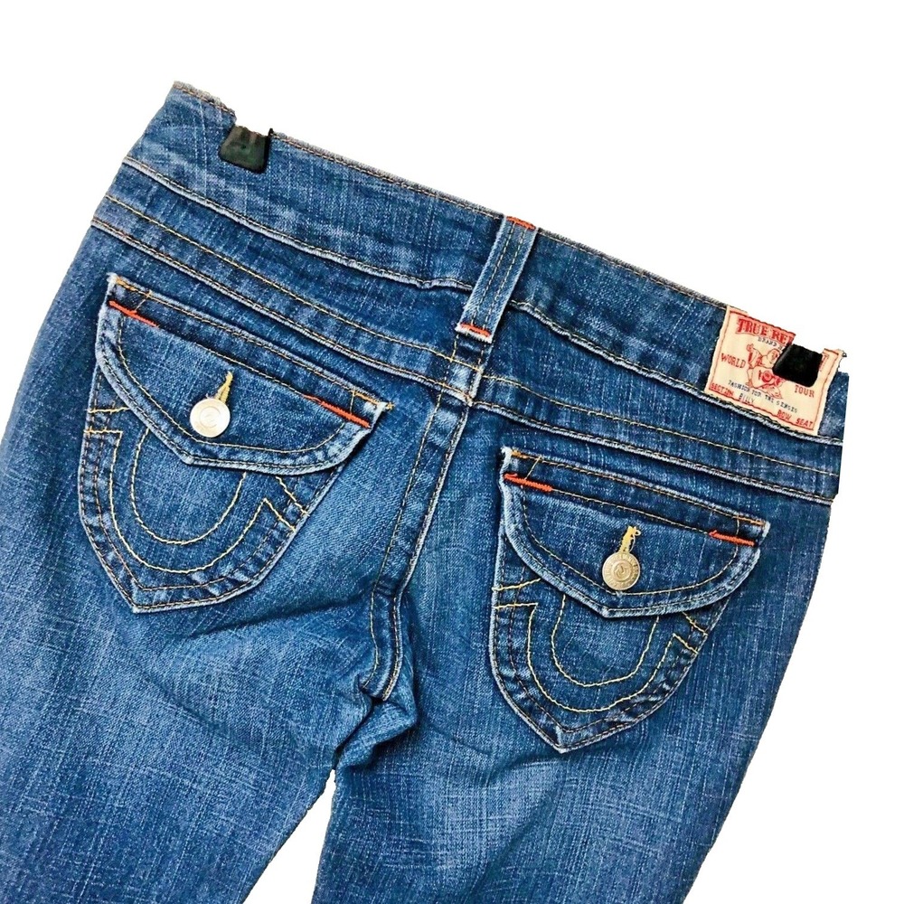 True Religion Billy Jeans Women's 26 USA 30 x 33 Flap Pockets Dark Wash Mid Rise